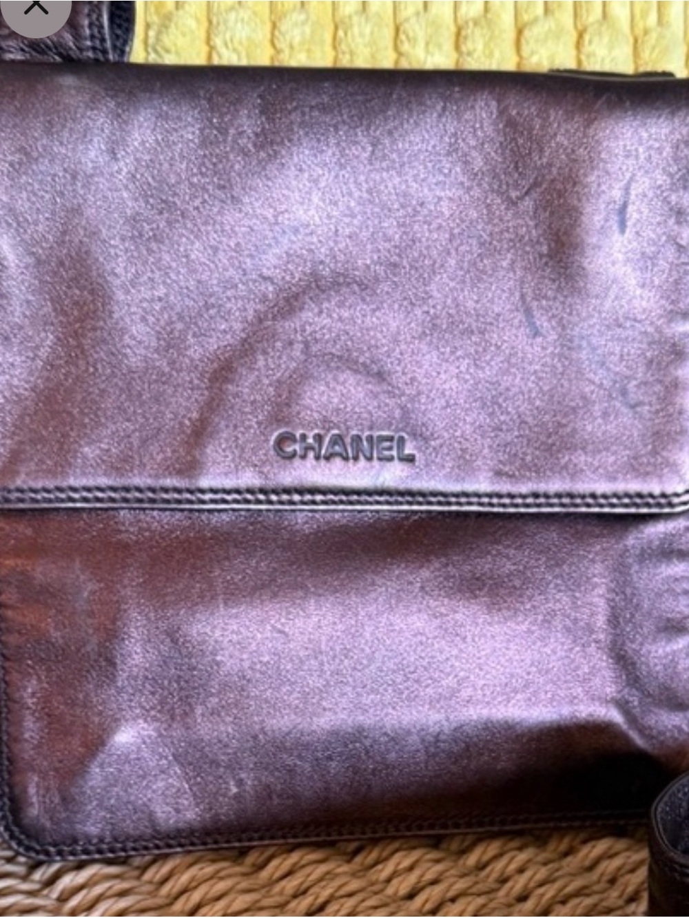 CHANEL Metallic Bronze Leather Messenger Bag